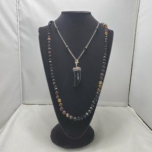 Ali khan 2pc neck set silver chain with horn shape & stones necklace black